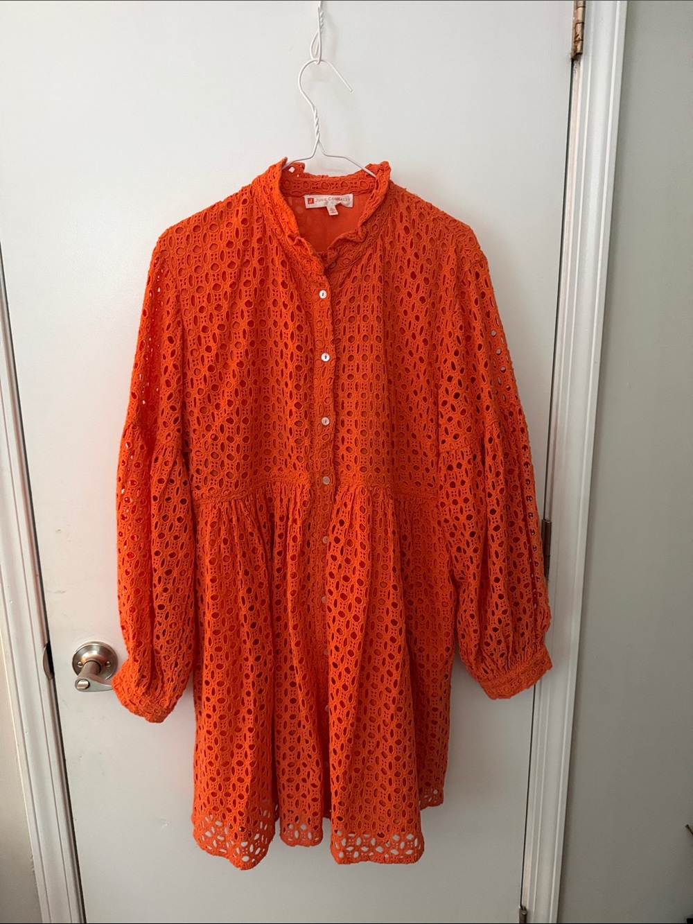 Women’s Orange Eyelet Button-Front Dress